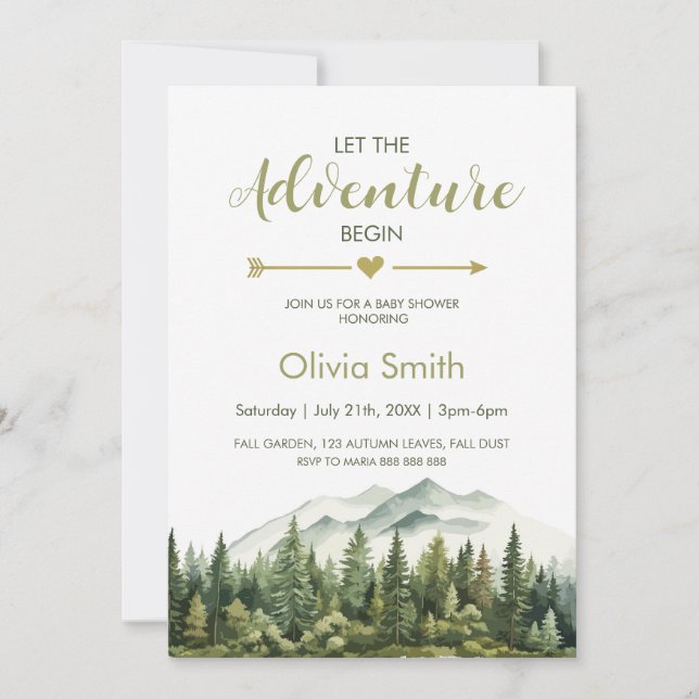 Let the Adventure Begin Forest Baby Shower Invitation (Front)