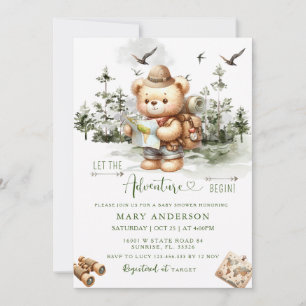 Let The Adventure Begin Forest Bear Baby Shower  Invitation