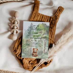 Let The Adventure Begin Forest Bear Baby Shower Invitation