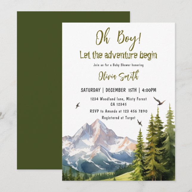 Let The Adventure Begin Forest Boy Baby Shower Invitation (Front/Back)