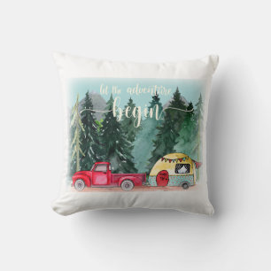 Let The Adventure Begin Forest Camping Throw Pillow