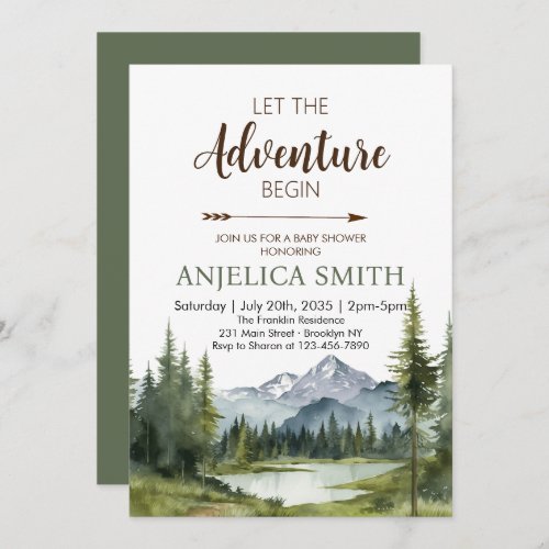 Let the Adventure Begin Forest Rustic Baby Shower Invitation