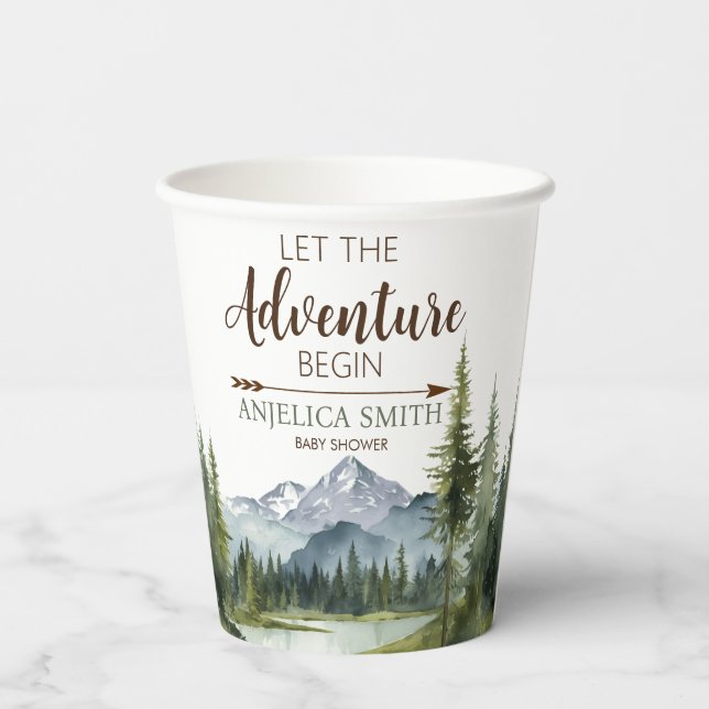 Let the Adventure Begin Forest Rustic Baby Shower Paper Cups (Back)