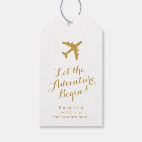 Let the Adventure Begin Gold Travel Favor Gift Tags