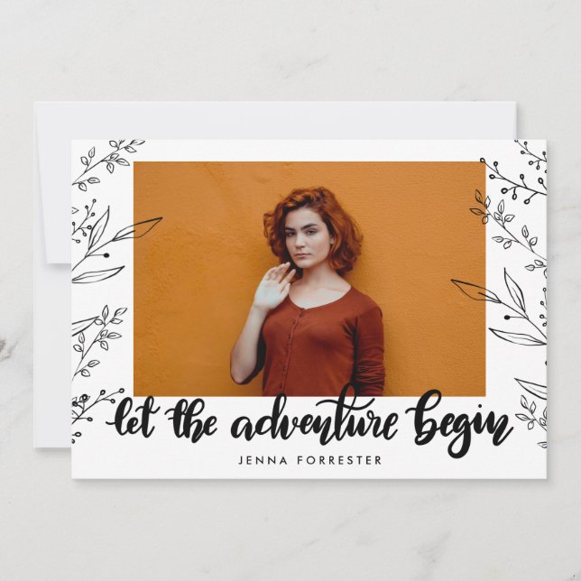 Let The Adventure Begin | Graduate Leaves  Invitation (Front)