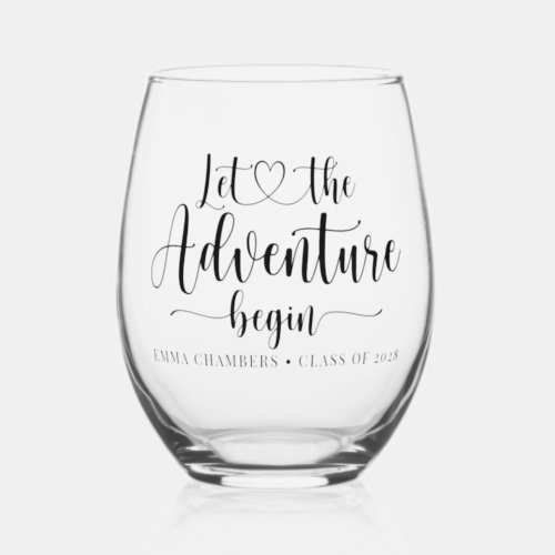 Let The Adventure Begin Graduation Class 2024 Stemless Wine Glass