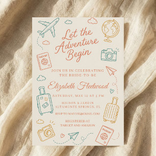 Let the Adventure Begin hand drawn Bridal Shower Invitation