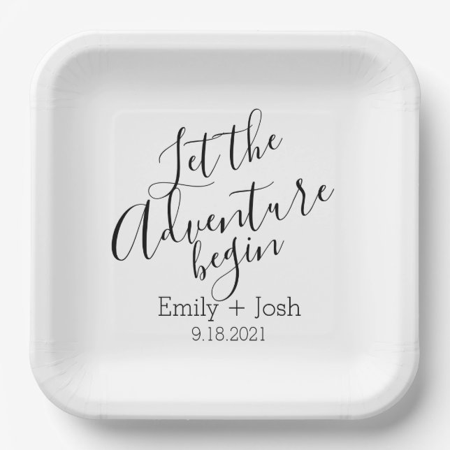 Let the adventure begin modern custom personalized paper plates (Front)