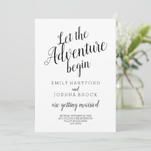Let the adventure begin modern minimalist wedding invitation