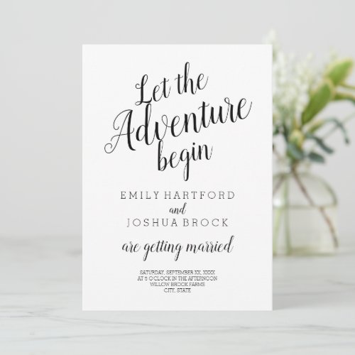 Let the adventure begin modern minimalist wedding  invitation