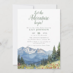 Let The Adventure Begin Mountain Baby Shower Invitation