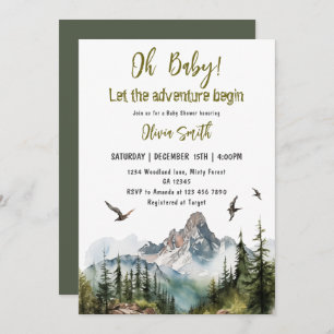 Let The Adventure Begin Mountain Baby Shower Invitation