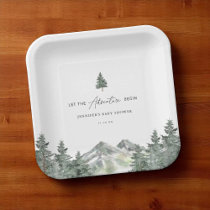 Let The Adventure Begin Mountain Baby Shower Paper Plates