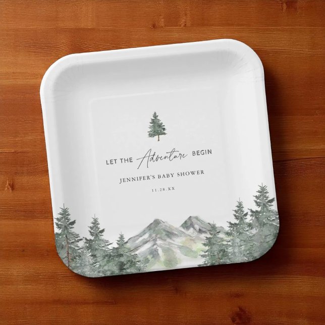 Let The Adventure Begin Mountain Baby Shower Paper Plates (Creator Uploaded)