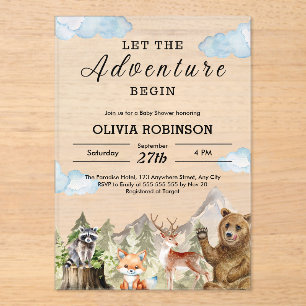 Let the Adventure Begin Mountain Boy Baby Shower Acrylic Invitations