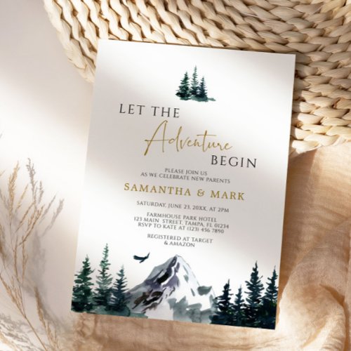 Let The Adventure Begin Mountain Boy Baby Shower Invitation