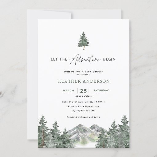 Let The Adventure Begin Mountain Boy Baby Shower Invitation | Zazzle