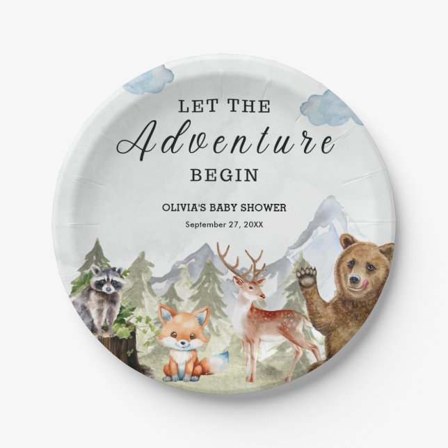 Let the Adventure Begin Mountain Boy Baby Shower  Paper Plates (Front)
