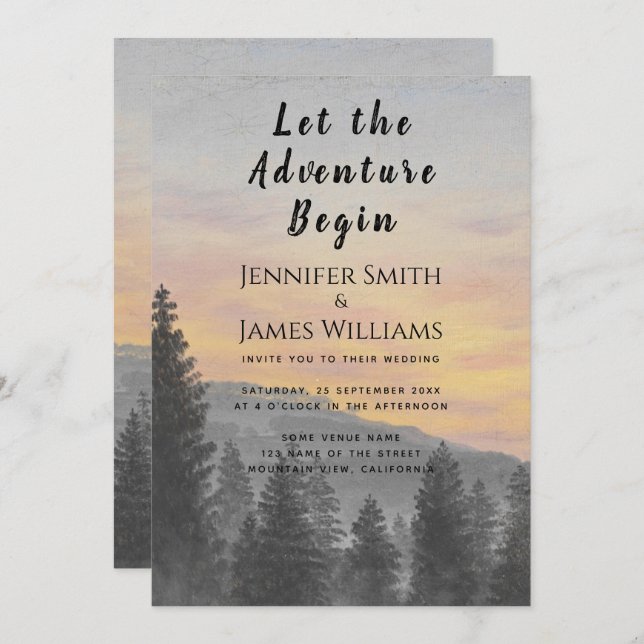Let the Adventure Begin Mountain Forest Wedding Invitation (Front/Back)
