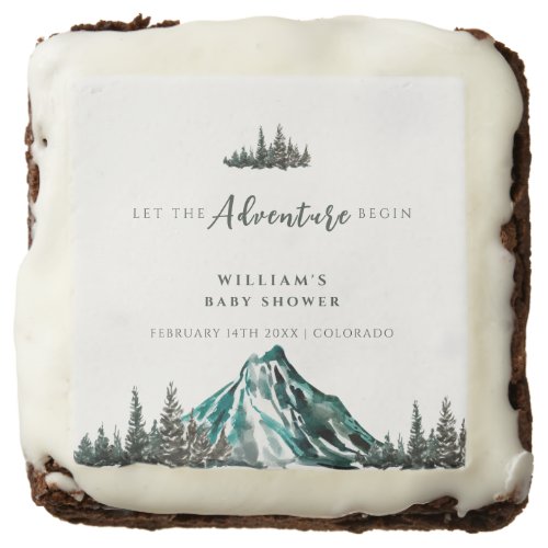 Let The Adventure Begin Mountain Pine Baby Shower Brownie