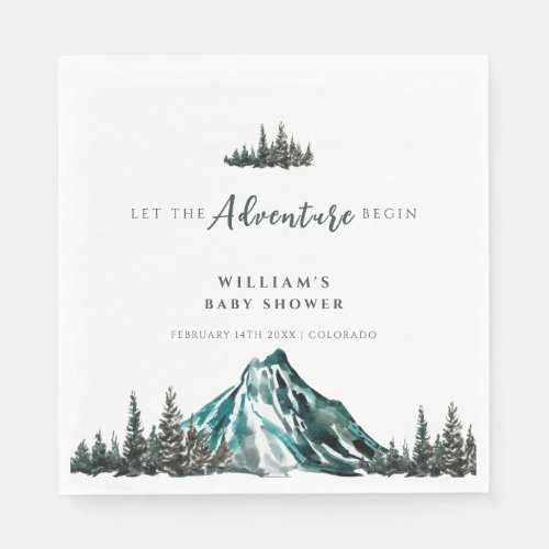 Let The Adventure Begin Mountain Pine Baby Shower Napkins