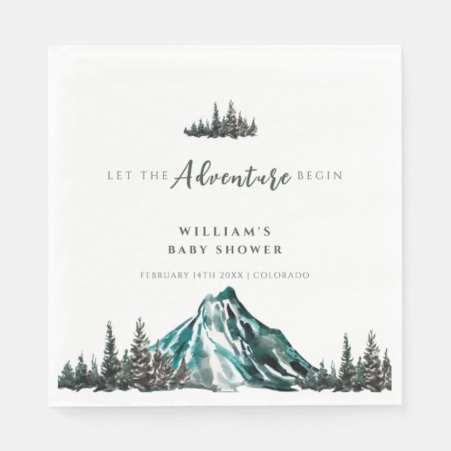 Let The Adventure Begin Mountain Pine Baby Shower Napkins (Front)