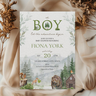 Let The Adventure Begin Mountains Boy Baby Shower Invitation