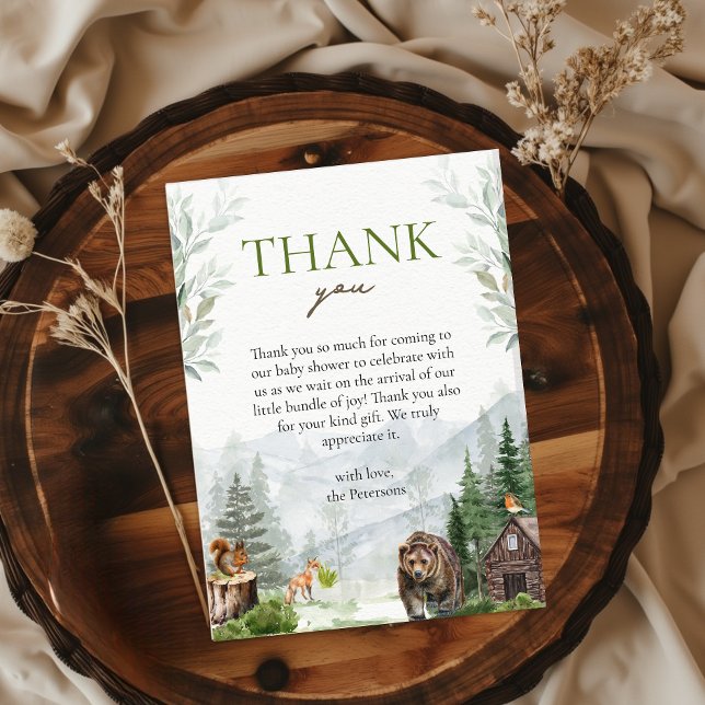Let The Adventure Begin Mountains Boy Baby Shower Thank You Card (Thank you card Baby Shower Let the adventure Begin Forest Pine Bear Woodland Animals)