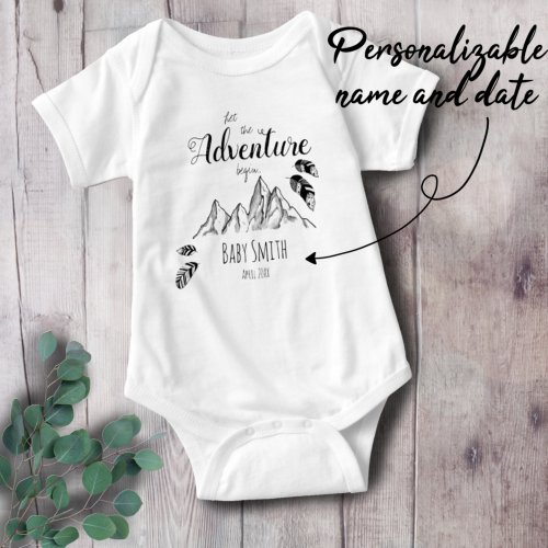 Let the Adventure begin personalizable name Baby B Baby Bodysuit