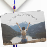 Let the Adventure Begin Photo Graduation Gift iPad Air Cover<br><div class="desc">This iPad cover showcases your favorite photo with bold, curved text that reads, "Let the adventure begin" across the top. Horizontal, landscape oriented photos with a solid, lighter top will work best with this design. Perfect for your recent high school graduate moving away to college or university. Also suitable for...</div>