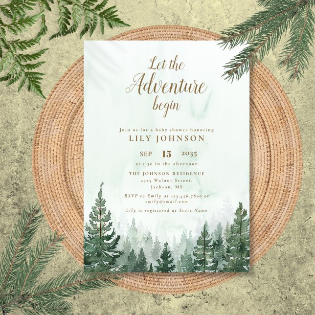 Let The Adventure Begin Pine Forest Baby Shower Invitation (Let The Adventure Begin Pine Forest Baby Shower Invitation)