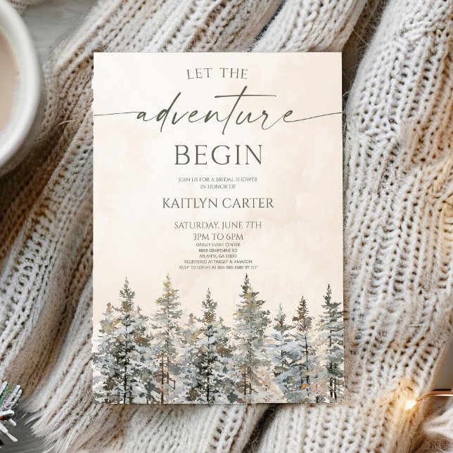 Let The Adventure Begin Pine Tree Bridal Shower Invitation (Creator Uploaded)