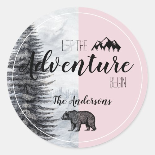 Let The Adventure Begin Pink Bear Baby Shower Classic Round Sticker