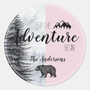 Let The Adventure Begin Pink Bear Baby Shower Classic Round Sticker
