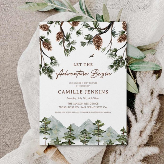 Let the Adventure Begin Rustic Baby Shower Invitation (Mountain Forest Let the Adventure begin Baby Shower Invitation)