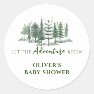 Let The Adventure Begin Rustic Forest Baby Shower Classic Round Sticker
