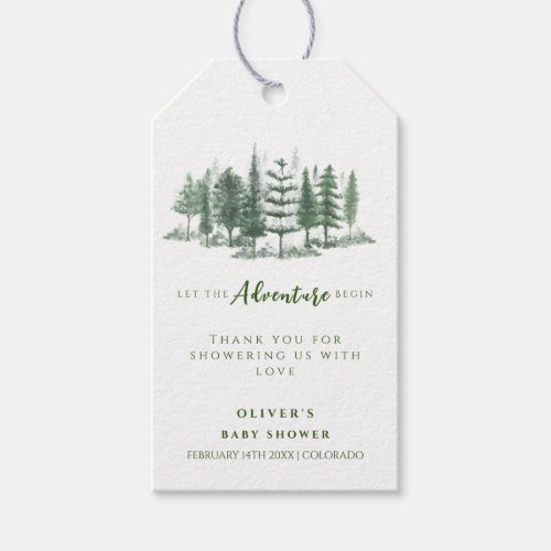 Let The Adventure Begin Rustic Forest Baby Shower Gift Tags
