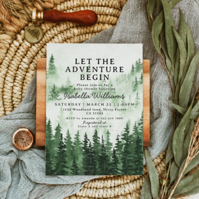 Let The Adventure Begin Rustic Forest Baby Shower  Invitation (Creator Uploaded)