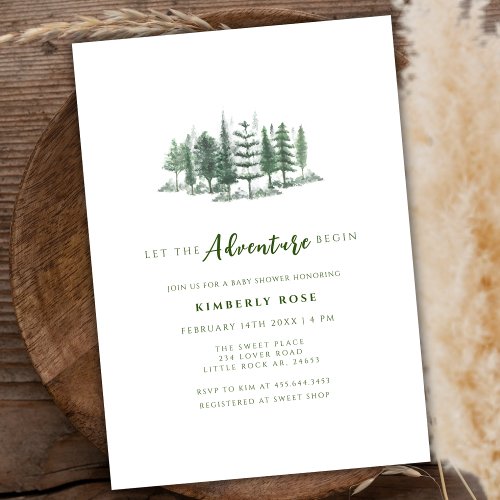 Let The Adventure Begin Rustic Forest Baby Shower Invitation