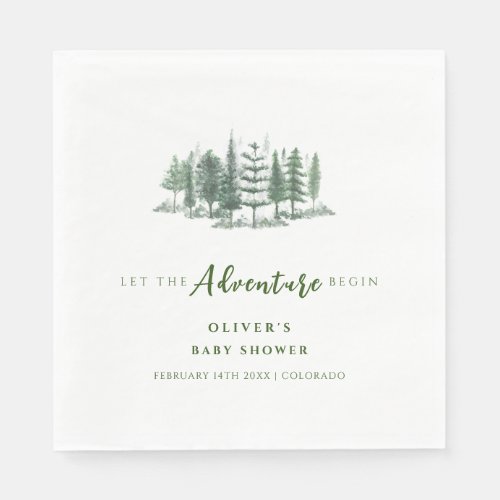 Let The Adventure Begin Rustic Forest Baby Shower Napkins