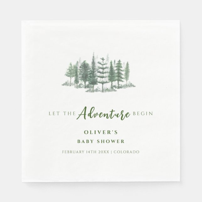 Let The Adventure Begin Rustic Forest Baby Shower Napkins (Front)