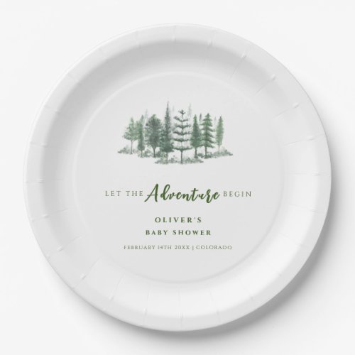 Let The Adventure Begin Rustic Forest Baby Shower Paper Plates