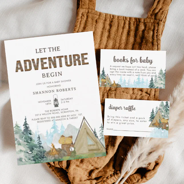 Let the Adventure Begin Rustic Wood Baby Shower Invitation | Zazzle