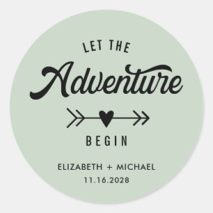 Let The Adventure Begin Sage Green Wedding Classic Round Sticker