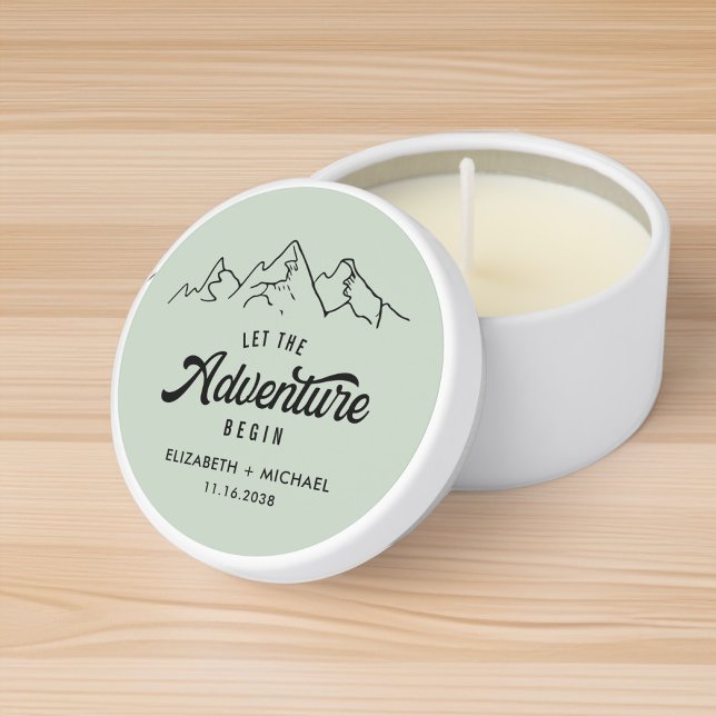 Let The Adventure Begin Sage Green Wedding Mini Candle Favors (Creator Uploaded)