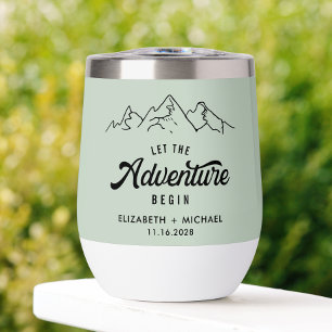 Let The Adventure Begin Sage Green Wedding Thermal Wine Tumbler
