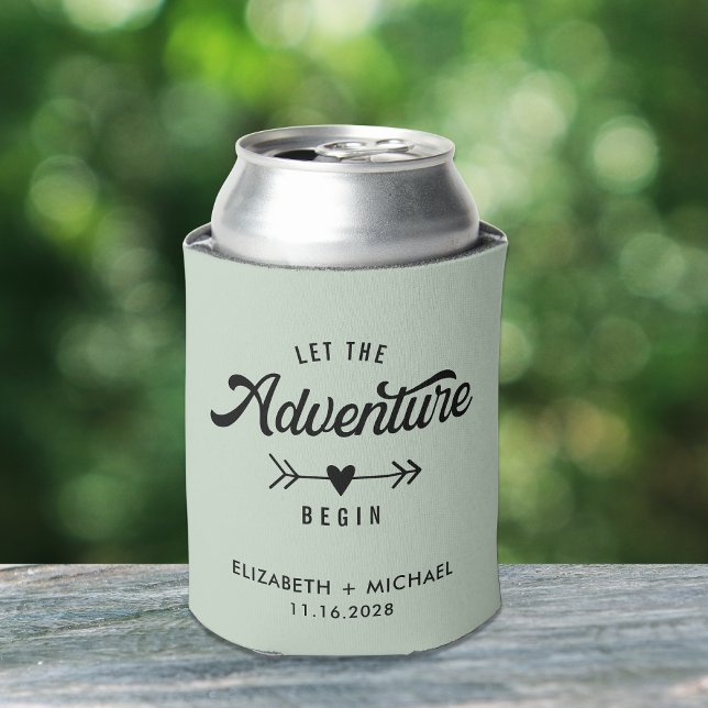 Let The Adventure Begin Sage Wedding Favor Can Cooler (Creator Uploaded)