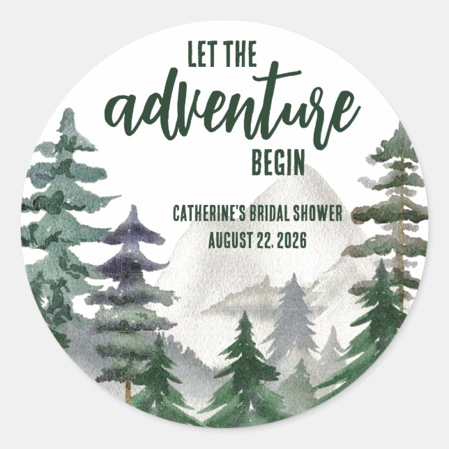 Let the Adventure Begin!  Shower Favor Gift Classic Round Sticker (Front)