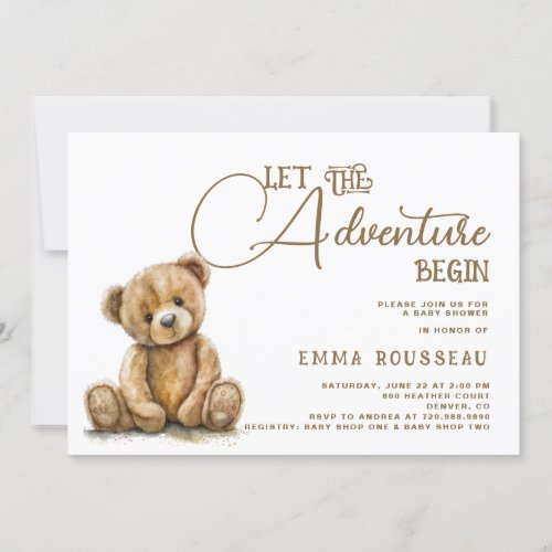 Let The Adventure Begin Teddy Bear Baby Shower Invitation