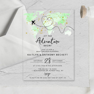 "Let The Adventure Begin!" Travel Map Baby Shower Acrylic Invitations